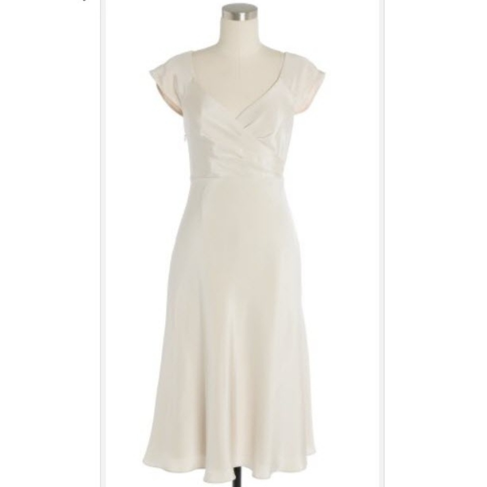 J. Crew Cecelia dress 100% silk, size 4P, ivory